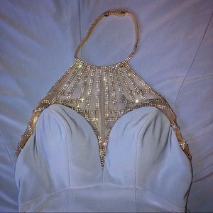 Faviana Blue Mermaid Dress Embellished Neck 00